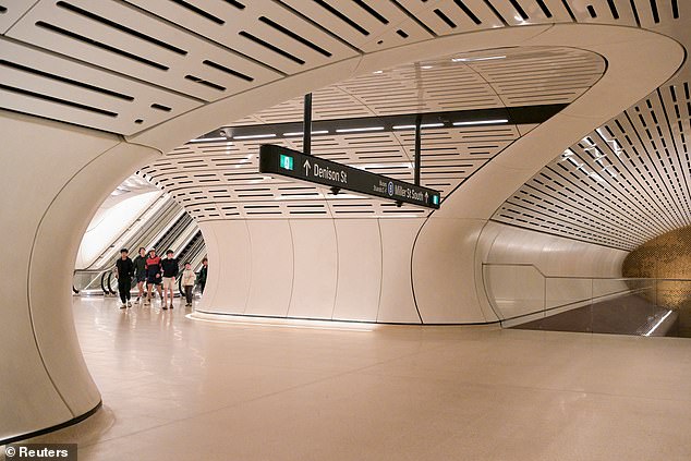 A commuter asked passengers on social media why the new, aesthetically pleasing Victoria Cross station (pictured) on the Sydney Metro line smelled 'like cabbage'