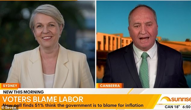 Nationals MP Barnaby Joyce criticised Government Leader Tanya Plibersek for laughing during their Sunrise debate on the cost of living