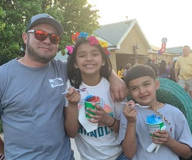 Jose Olmos, 42, with Jazele and Daniel, the children he is suspected of killing before taking his own life Saturday night in the family's Amarillo home