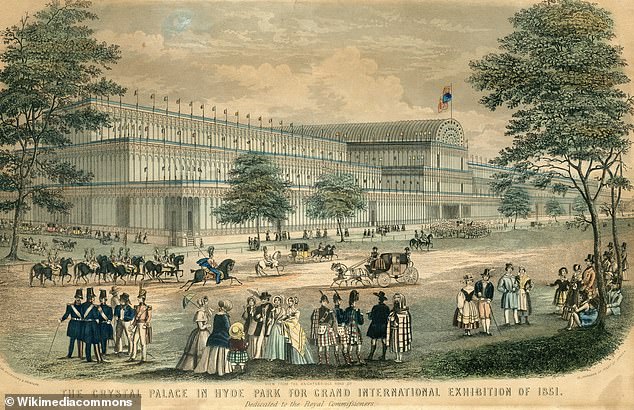 The original Crystal Palace was a huge exhibition building built in London's Hyde Park between 1850 and 1851 (shown in this drawing)