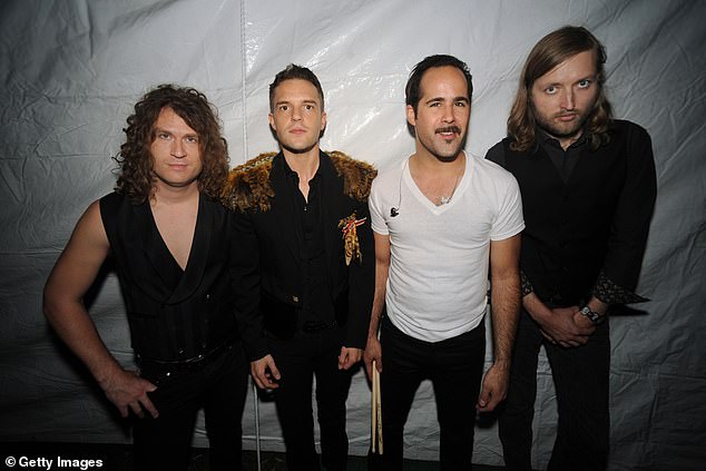 Now the Mr Brightside hitmakers have returned to Australia to celebrate the 20th anniversary of the 2004 track, after announcing their Las Vegas residency in January. Pictured: Band members Dave Keuning, Brandon Flowers, Ronnie Vannucci Jr. and Mark Stoermer