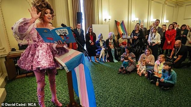 More than 290 public libraries in Victoria have been advised to promote drag queen storytimes and not use 'gender-biased language'. Pictured is a drag queen storytime in Melbourne.