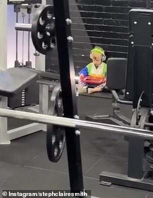 She had shared a video of herself at the gym with her son following in her wake