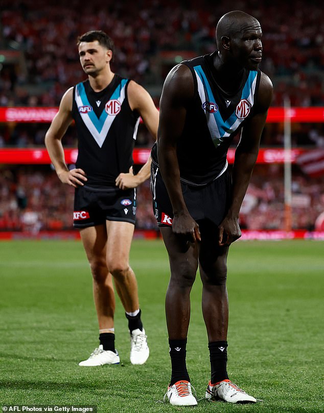 Koch pointed out that the Power had won their last eight games against the Swans - and the last time Sydney triumphed, 'Obama was president of the United States' (pictured right, dispirited Port player Allir Aliir)