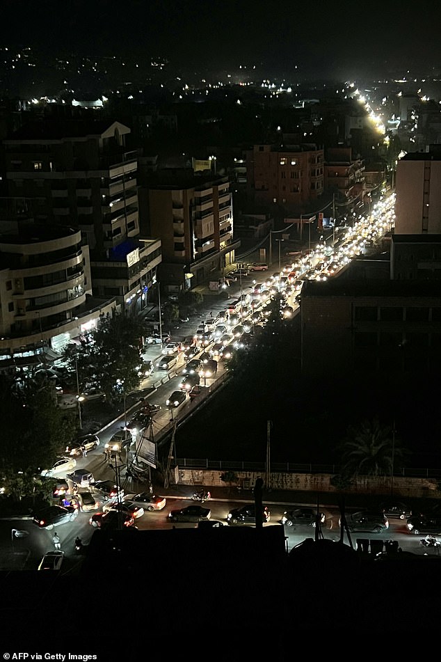 Traffic jams break out in the Lebanese city of Sidon on September 23 as people flee their homes