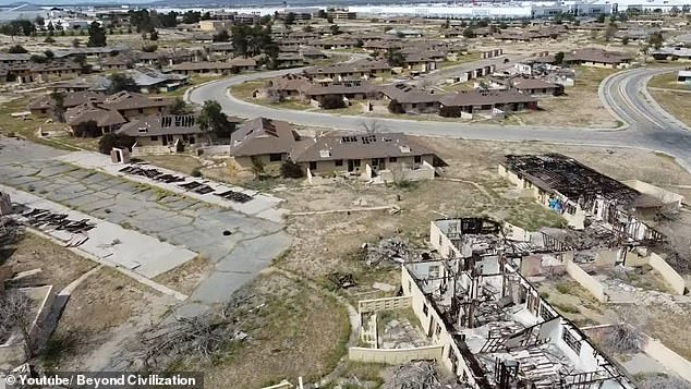 The once thriving George Air Force Base (pictured) now lies abandoned after closing in December 1992