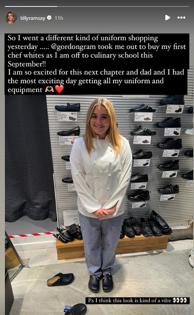 The 22-year-old took to Instagram on Tuesday to share that Gordon had taken her shopping for her first chef uniform and all her gear, ready to begin her training.