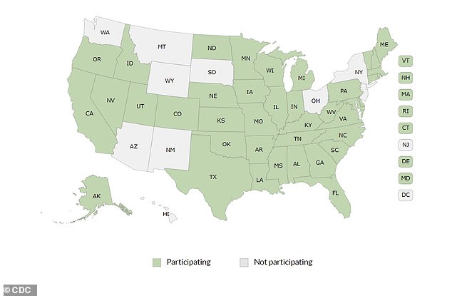 The map above shows the states that do and do not participate in the CDC's My Water's Fluoride Monitoring System