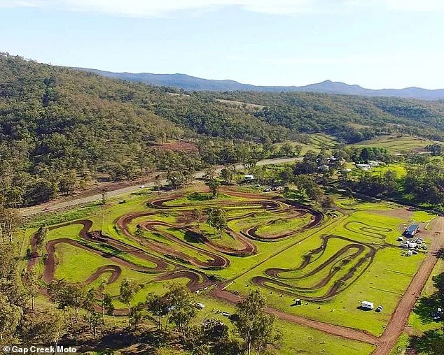 The man died after flying from his dirt bike at the Gap Creek Moto dirt bike circuit (pictured) on the Cunningham Highway in Tregony, south-east Queensland, on Saturday morning.