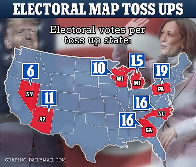 Seven states are considered swing states in the 2024 presidential race with 93 electoral votes up for grabs, but the path to the White House will depend on who wins Pennsylvania, Georgia and North Carolina.