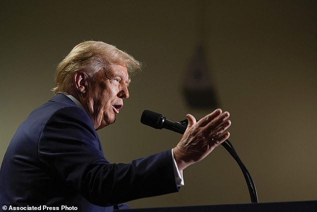 Republican presidential candidate, former President Donald Trump, speaks at a campaign event in Erie on Sunday