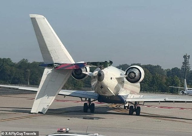 The incident occurred on Tuesday at Atlanta Airport and saw one of the planes reportedly 'hit' the other while taxiing for departure