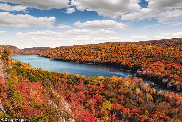 A view from Porcupine Mountains, located in upper Michigan, is considered one of the best places for fall views and blooming fall colors