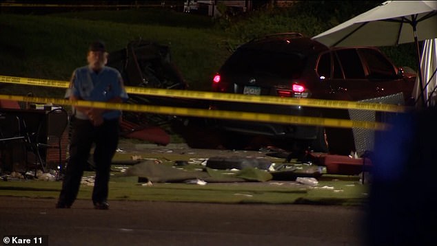 A car drove into the patio of a restaurant in St. Louis Park just after 8 p.m. Sunday evening