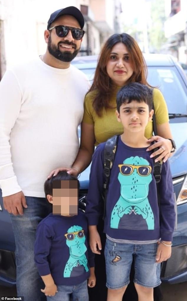 Vihaan Bhatia (bottom right) and his father Vivek (top left) died in the crash, while mother Ruchi Bhatia (top right) and brother Abeer (bottom left) were treated in hospital.