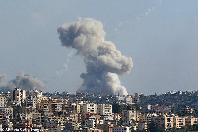 The US is sending troops to the Middle East in response to increased violence between Israel and Hezbollah as the region teeters on the brink of all-out war. Some waves emerge from the Lebanese village of Zaita after an Israeli attack