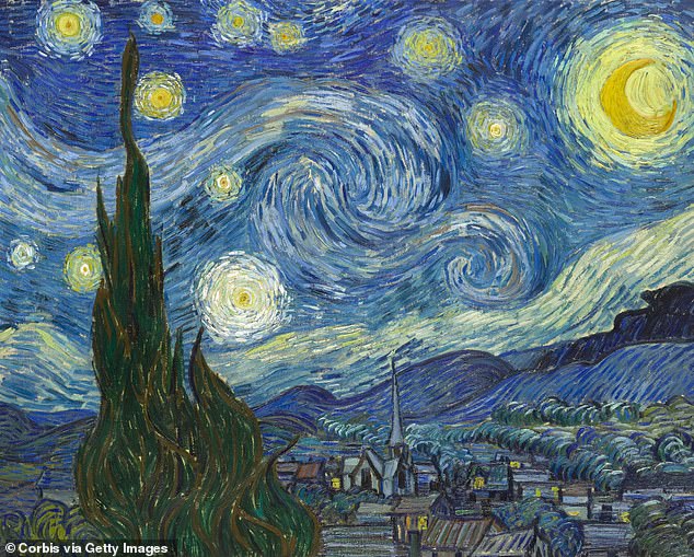 The photo shows Vincent van Gogh's famous oil painting 'Starry Night', which the Dutch painter created in June 1889.