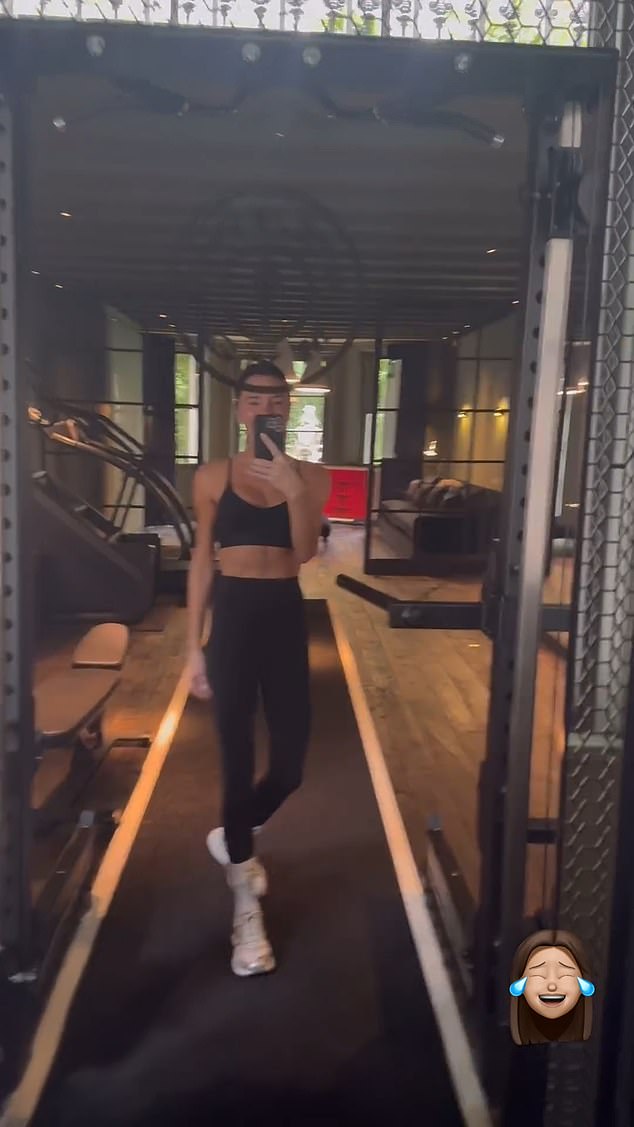 Victoria Beckham, 50, showed off her abs as she revealed in an Instagram post on Sunday that she has a new catwalk at her gym