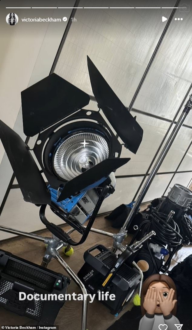 The mother of four also shared a snap of the filming equipment as she revealed she was working on her upcoming Netflix documentary