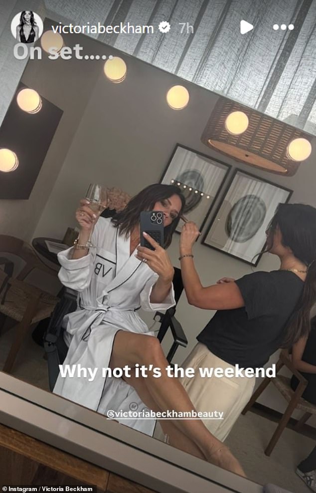 Victoria Beckham looked the picture of glamour as she posed for behind-the-scenes photos during the filming of her upcoming documentary on Friday.