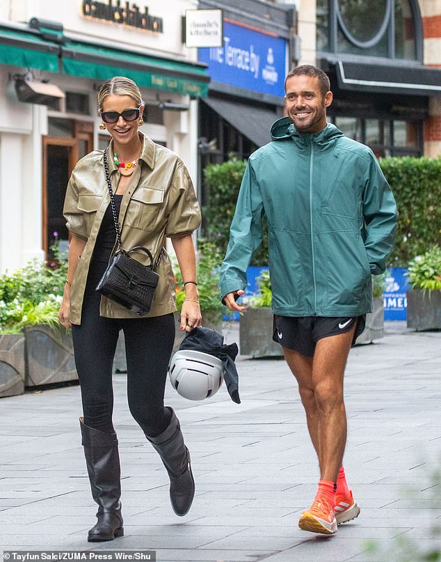 Vogue Williams looked stylish as she left the Global Radio studios with her husband Spencer Matthews on Tuesday