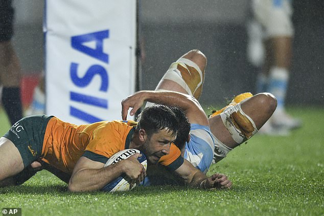 Australia's Jake Gordon scores a try in the Wallabies' thrilling win over Argentina