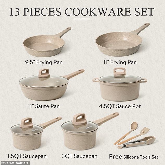 The set consists of six non-stick pans made of granite and with a rivet-free interior