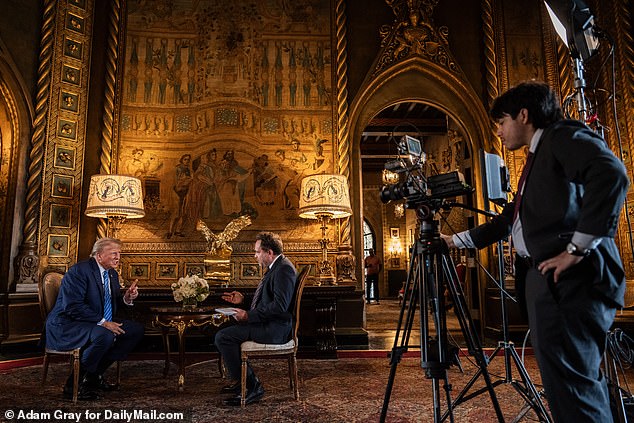 Former President Donald Trump sat down with DailyMail.com in the beautiful living room of Mar-a-Lago to talk about his campaign, his family and how he will beat Kamala Harris