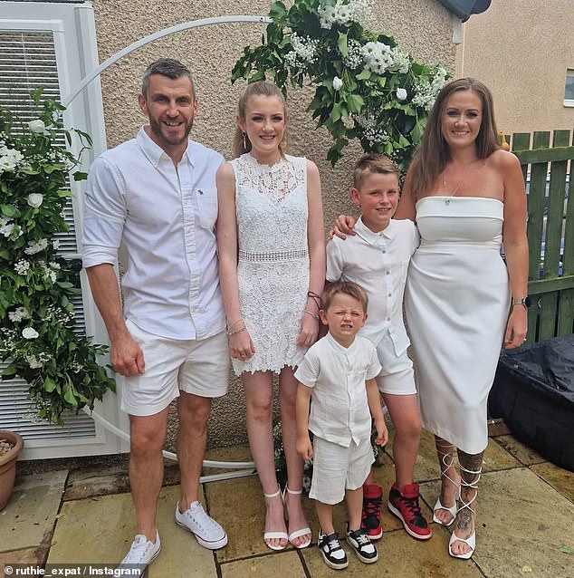 Ruthie Ellis (far right), her husband John (far left) and their three children first moved from Scotland to Australia in January 2020, but it was a 'disaster' due to bushfires and the pandemic