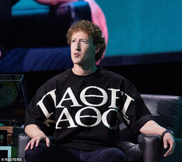 Earlier this month, Zuckerberg was spotted wearing a De Bethune DB25 Starry Varius wristwatch and a T-shirt of his own design during a podcast recording (pictured)