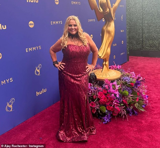 Former Australian TV presenter Ajay Rochester (pictured) raised the temperature when she showed off her daring new look at the 2024 Emmy Awards in Los Angeles on Sunday.