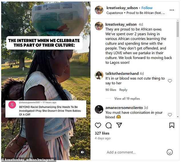 Wilson defended her actions in a follow-up post on Instagram