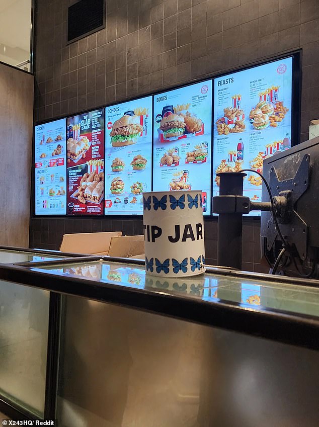 The appearance of a tip jar at a KFC branch in Sydney has caused a stir among customers