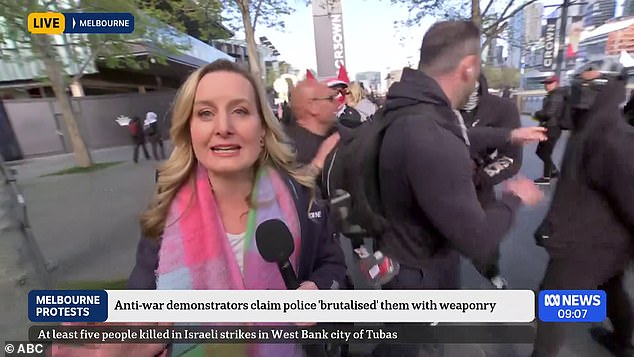 Tensions rose on Thursday when an ABC reporter went to the scene of the incident with several security guards before her live report was disrupted by unruly protesters