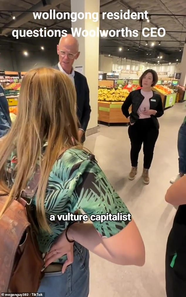 The student confronted CEO Amanda Bardwell at a Woolworths in Wollongong