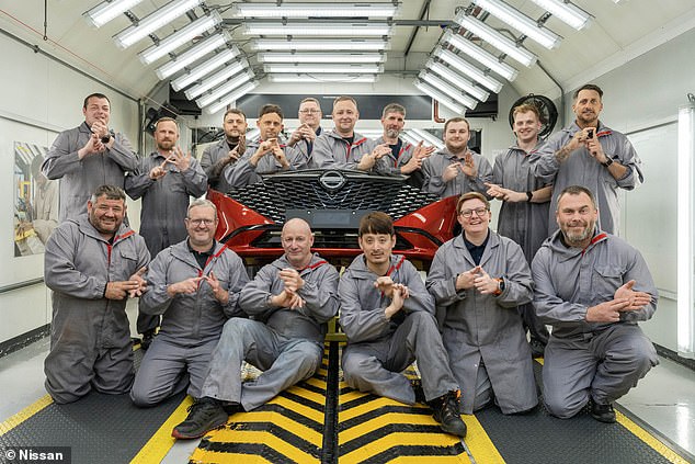 Pictured: Nissan's entire production team learning sign language to support four deaf teammates working at the Sunderland car plant.