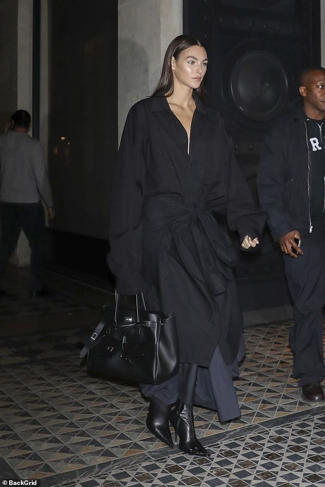 The Italian model, 26, who attended Balenciaga's Spring/Summer 2025 womenswear show earlier today, looked stunning in the ensemble, which featured a plunging neckline and a tie detail at the waist.