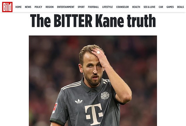 Accompanied by the headline 'The BITTER Kane truth', Bild has vandalized Kane's displays