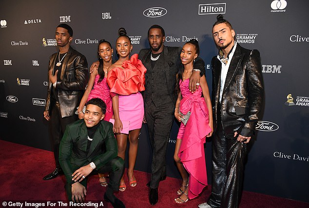 Love is seventh for Diddy; Pictured with his children in 2020 (L-R) Christian, 24, Jessie, 16, Justin, 29, Chance, 17, Diddy, D'Lila, 16, and Quincy, 31 (who Diddy adopted)