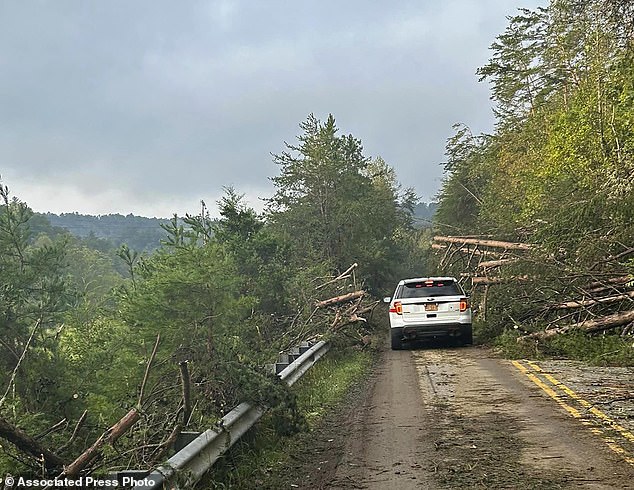 Rescuers from the Pamlico County Rescue Team are working to clear roads of fallen trees