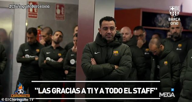 Xavi and his technical staff were thanked by captain Sergi Roberto after his speech