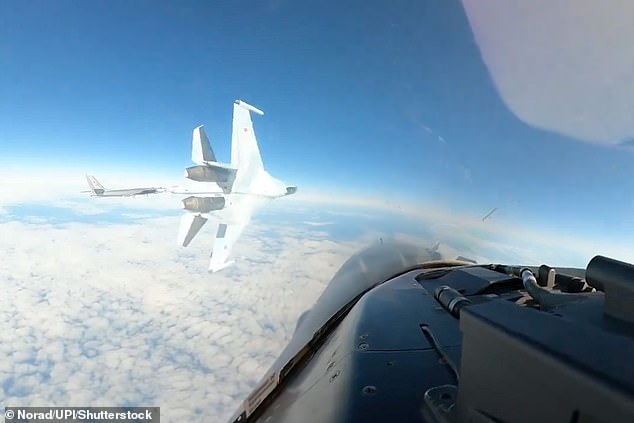 Video of the interaction shows a Russian jet flying past an American plane and quickly veering left and right