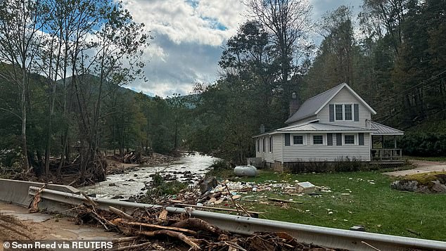 Damage caused by the passage of Hurricane Helene can be seen in Elk Park on September 29, 2024