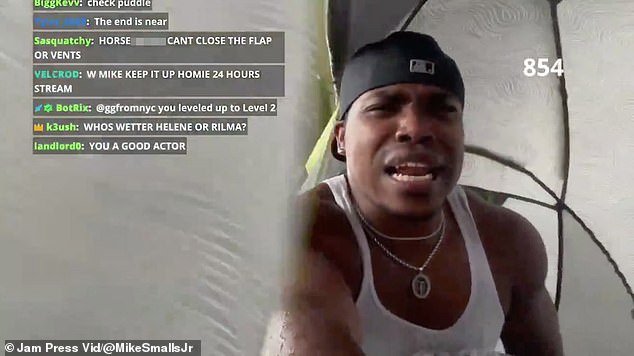 Smalls filmed himself sitting outside during the hurricane that ripped through Florida on Thursday