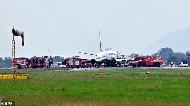 Emergency services were present at the scene of the dramatic landing on Tuesday