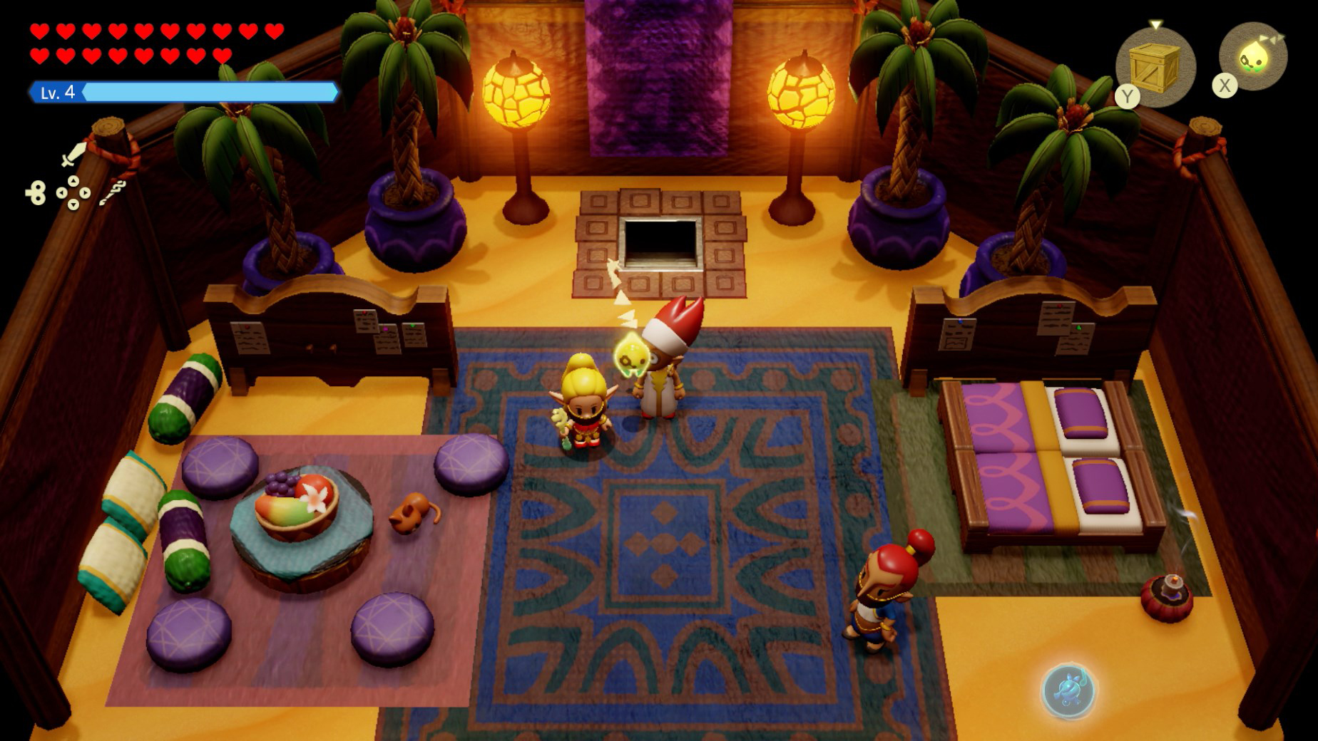 Zelda wears a dancer costume in the mango fever tent in Echoes of Wisdom.