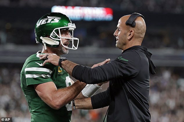 Rodgers and Saleh appeared to have a tense moment in Week 3, but Rodgers downplayed it