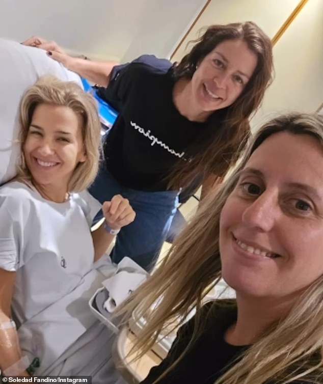 Argentine actress and former model Soledad Fandiño (left) surrounded by her friends while recovering from breast cancer surgery last week