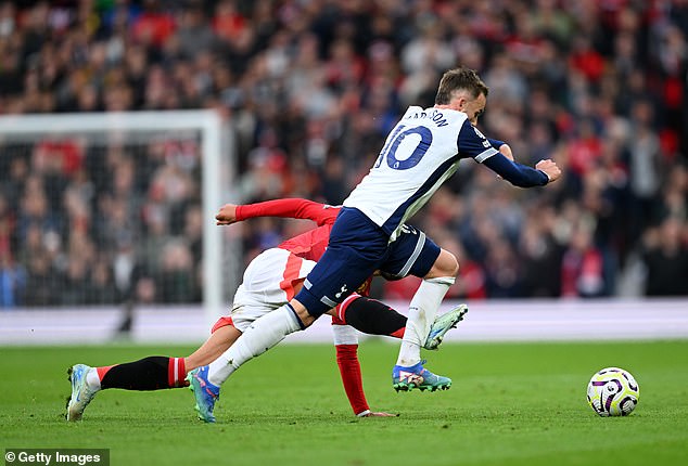 The Red Devils captain appeared to catch Maddison high on his leg but replays showed contact was made on the Englishman's shin with the side of Fernandes' boot.