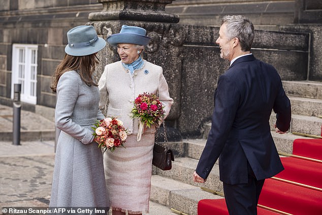 Queen Mary chose a knee-length, mint green coat dress for the formal occasion, while Princess Benedkeek looked equally elegant in a cream tweed suit. King Frederik, meanwhile, opted for a three-piece navy suit